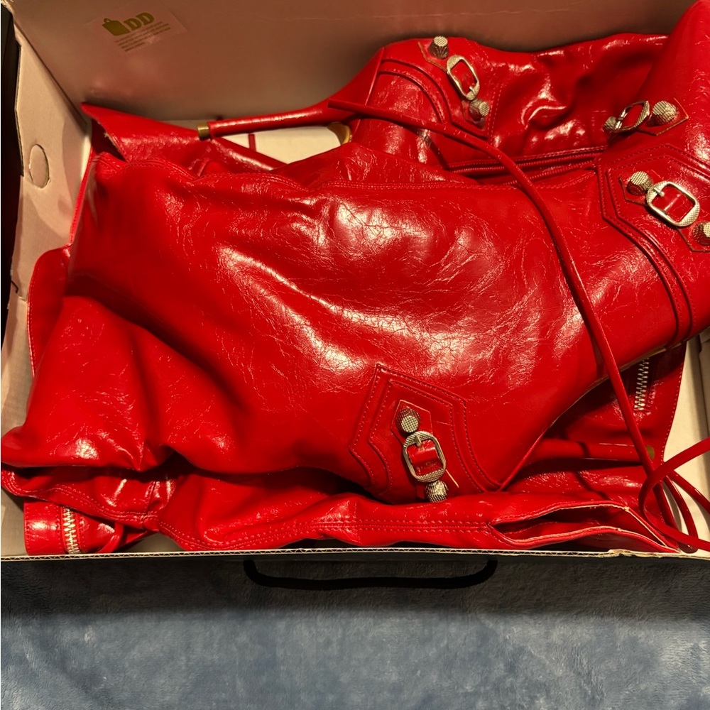 Vibrant Red Thigh High Heeled Boots with Silver Buckles